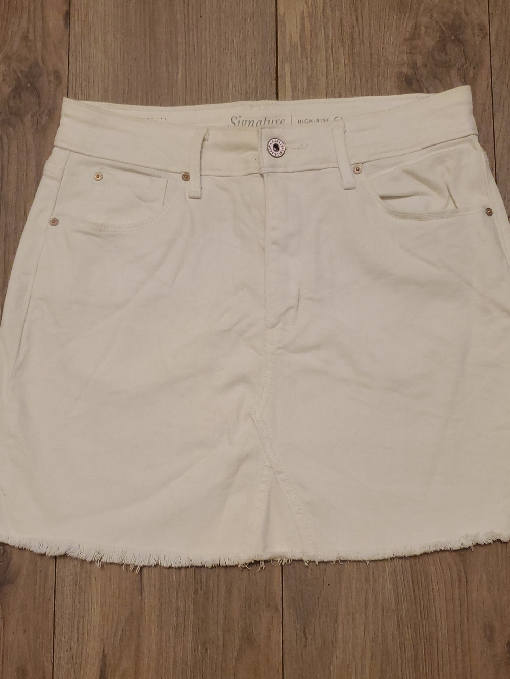 White Denim Mini Skirt - High Rise